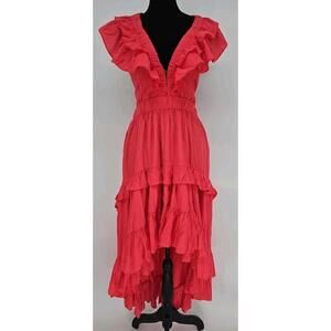 Do + Be Roman Ruffle Dress Large Pink Preppy High Low Classic Maxi  NWT